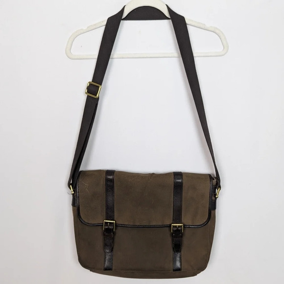 FOSSIL Vintage 90s Canvas Leather Messenger Bag Crossbody Military Brief Case